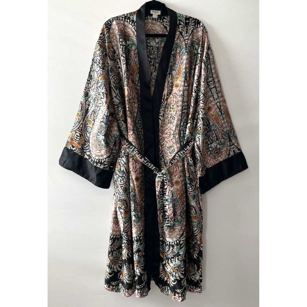 World Market Floral Paisley Midi Kimono Robe Black One Size -(mpv)